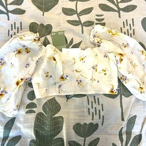 Floral Crop Top NTW Off-shoulder Sleeves - H&M Sz Small